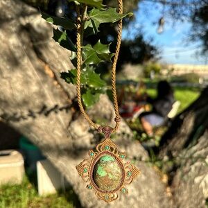 Adjustable micro macrame turquoise nugget necklace